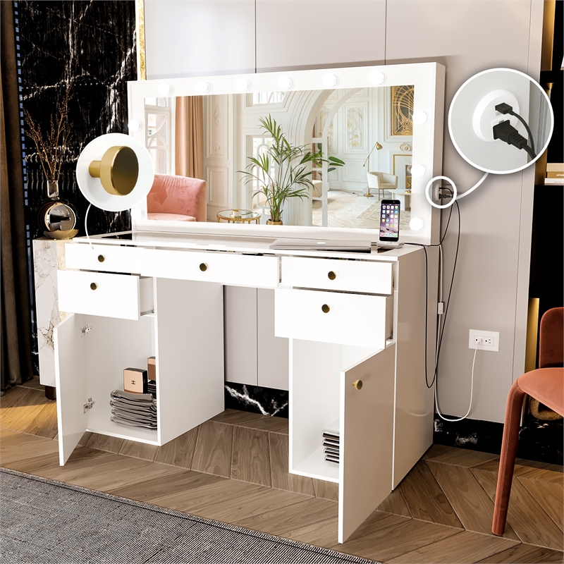 Boahaus Kiana Vanity Makeup Desk (Golden Knobs)
