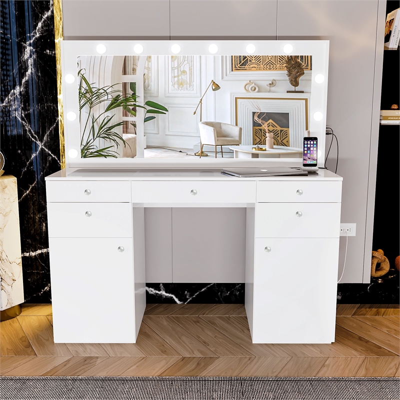 Boahaus Kiana Vanity Makeup Desk (Crystal Ball Knobs)