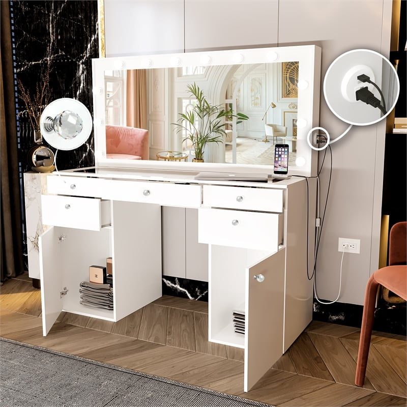 Boahaus Kiana Vanity Makeup Desk (Crystal Ball Knobs)
