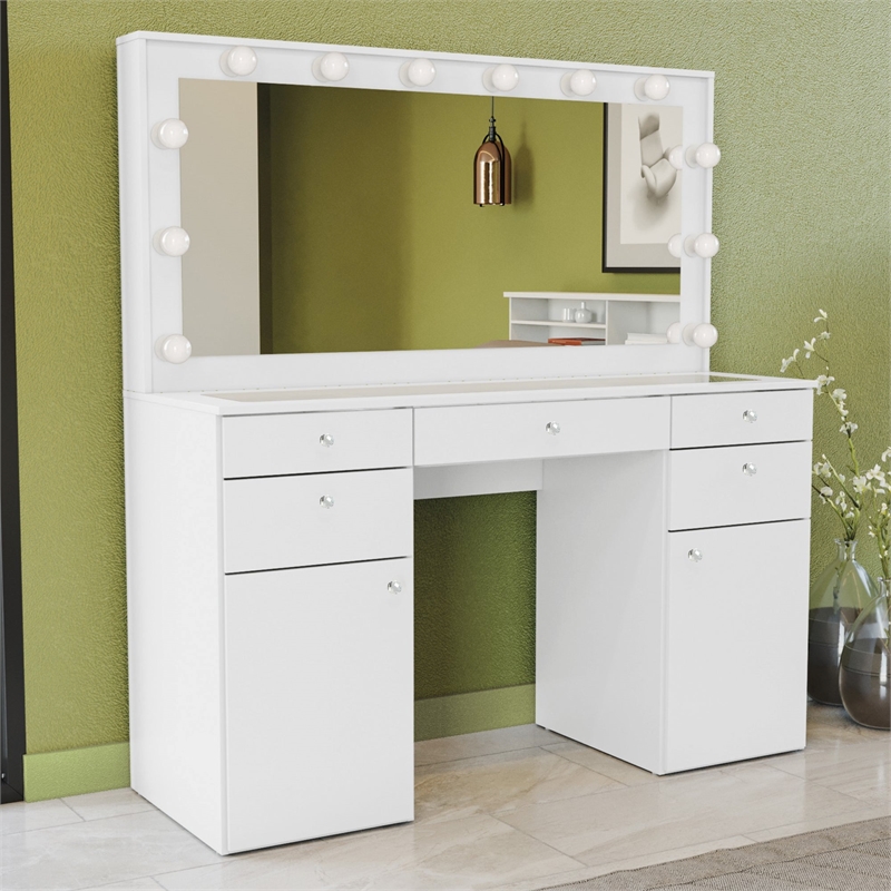 Boahaus Kiana Vanity Makeup Desk (Crystal Ball Knobs)