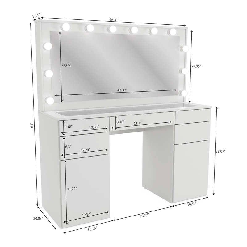 Boahaus Kiana Vanity Makeup Desk (Crystal Ball Knobs)