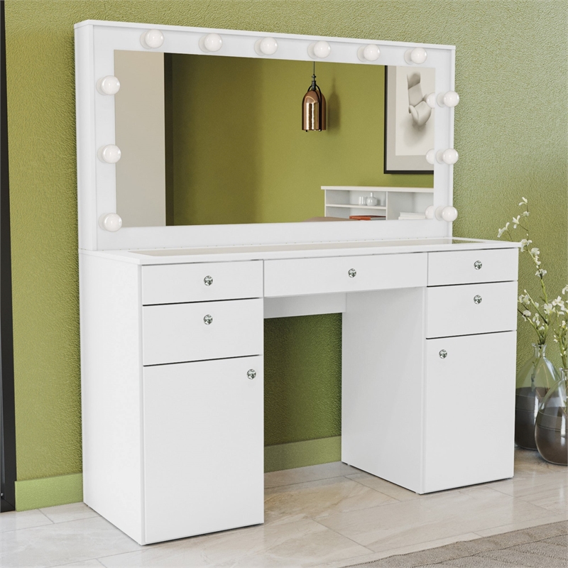 Boahaus Kiana Vanity Makeup Desk (Crystal Knobs)