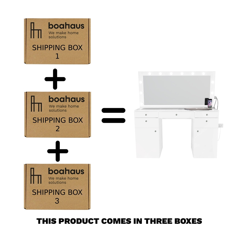 Boahaus Kiana Vanity Makeup Desk (Crystal Knobs)