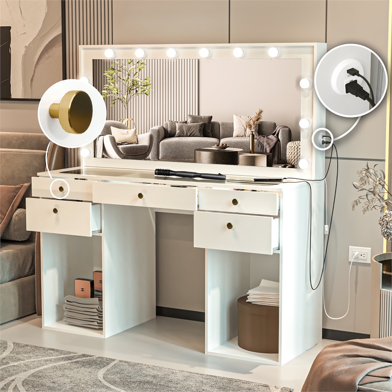Boahaus Amira Vanity Makeup Desk (Golden Knobs)