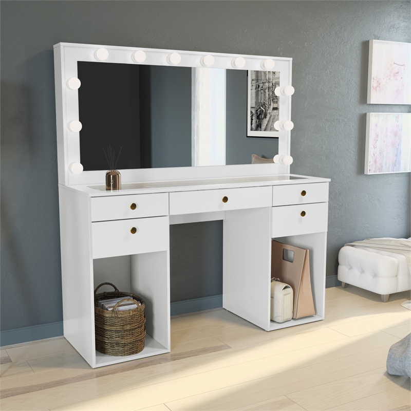 Boahaus Amira Vanity Makeup Desk (Golden Knobs)