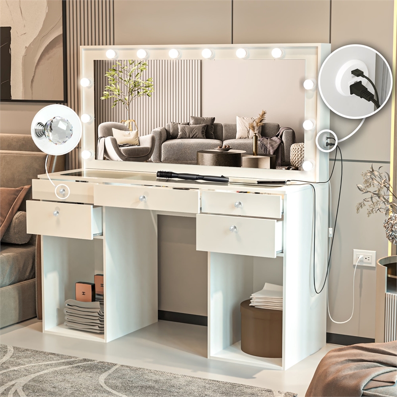 Boahaus Amira Vanity Makeup Desk (Crystal Ball Knobs)