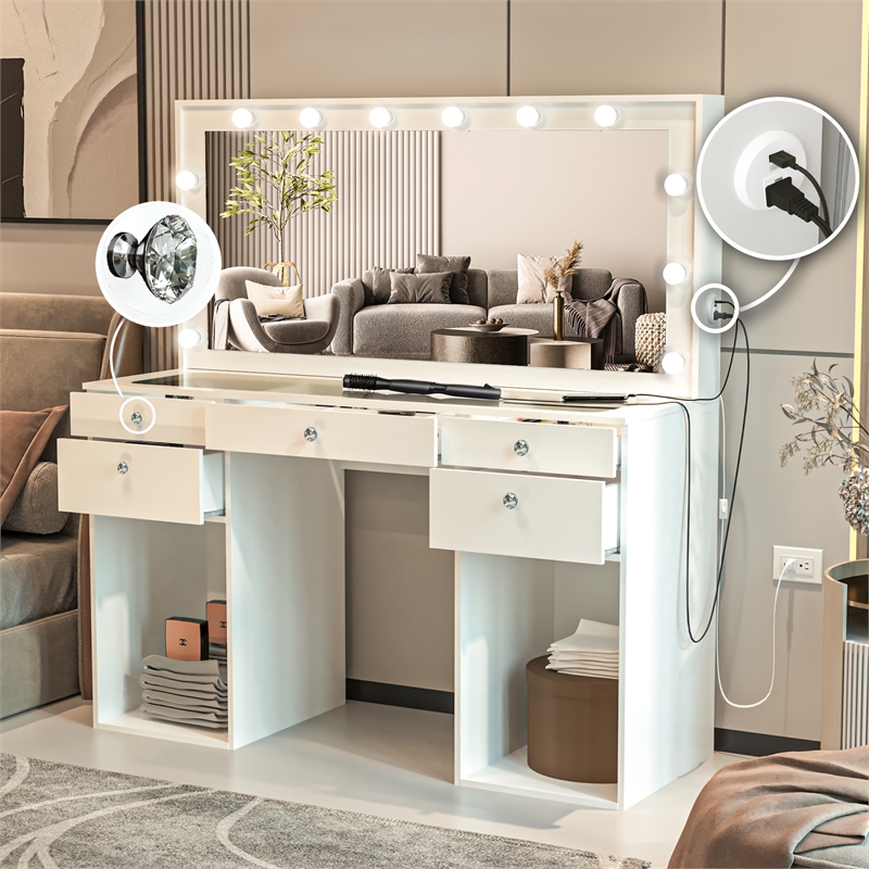 Boahaus Amira Vanity Makeup Desk (Crystal Knobs)