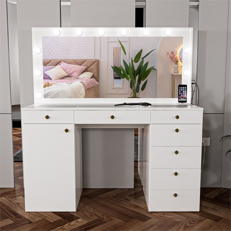 Boahaus Jezebel Vanity Makeup Desk (Golden Knobs)