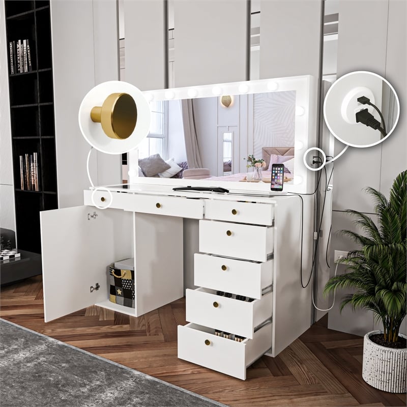 Boahaus Jezebel Vanity Makeup Desk (Golden Knobs)