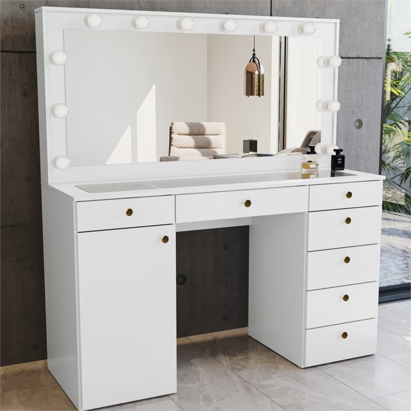 Boahaus Jezebel Vanity Makeup Desk (Golden Knobs)