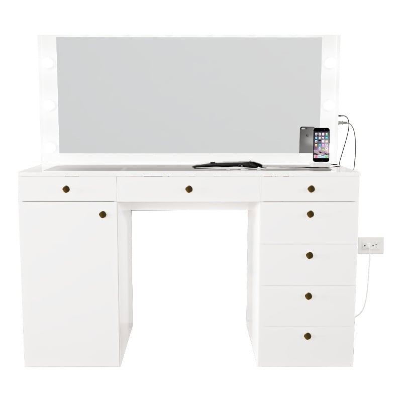 Boahaus Jezebel Vanity Makeup Desk (Golden Knobs)