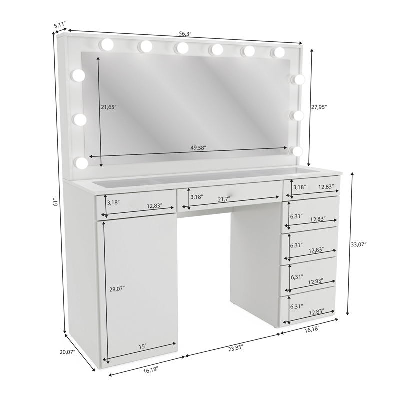 Boahaus Jezebel Vanity Makeup Desk (Crystal Ball Knobs)