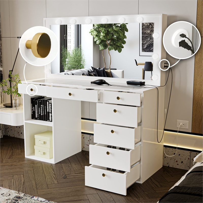 Boahaus Constance Vanity Makeup Desk (Golden Knobs)