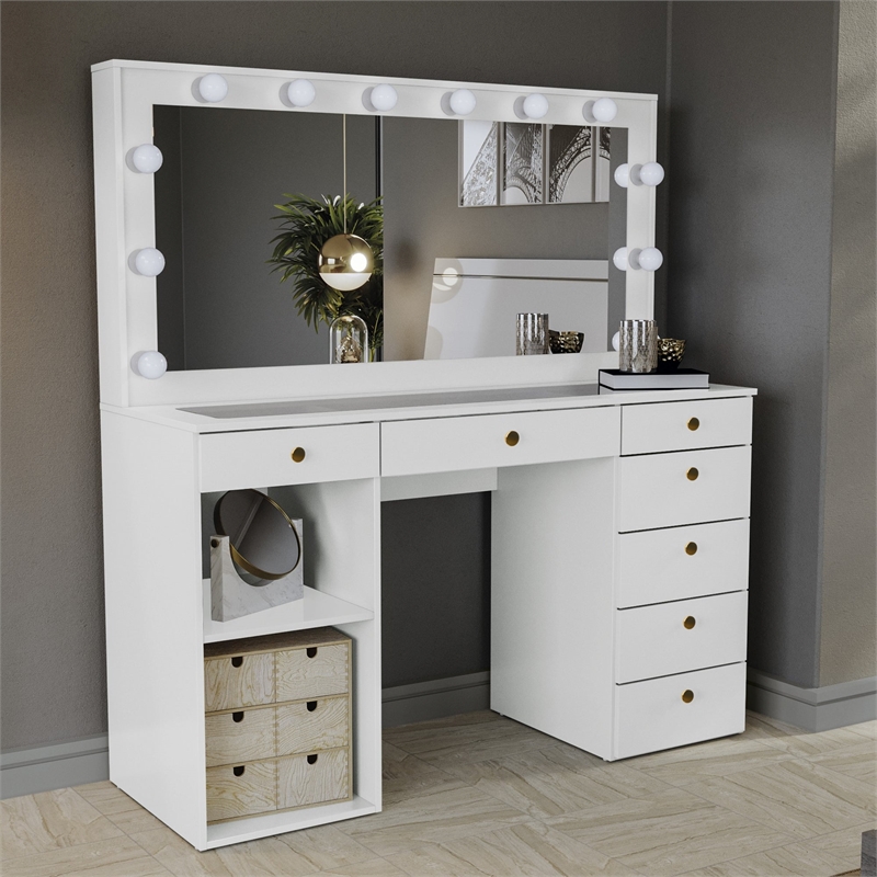 Boahaus Constance Vanity Makeup Desk (Golden Knobs)