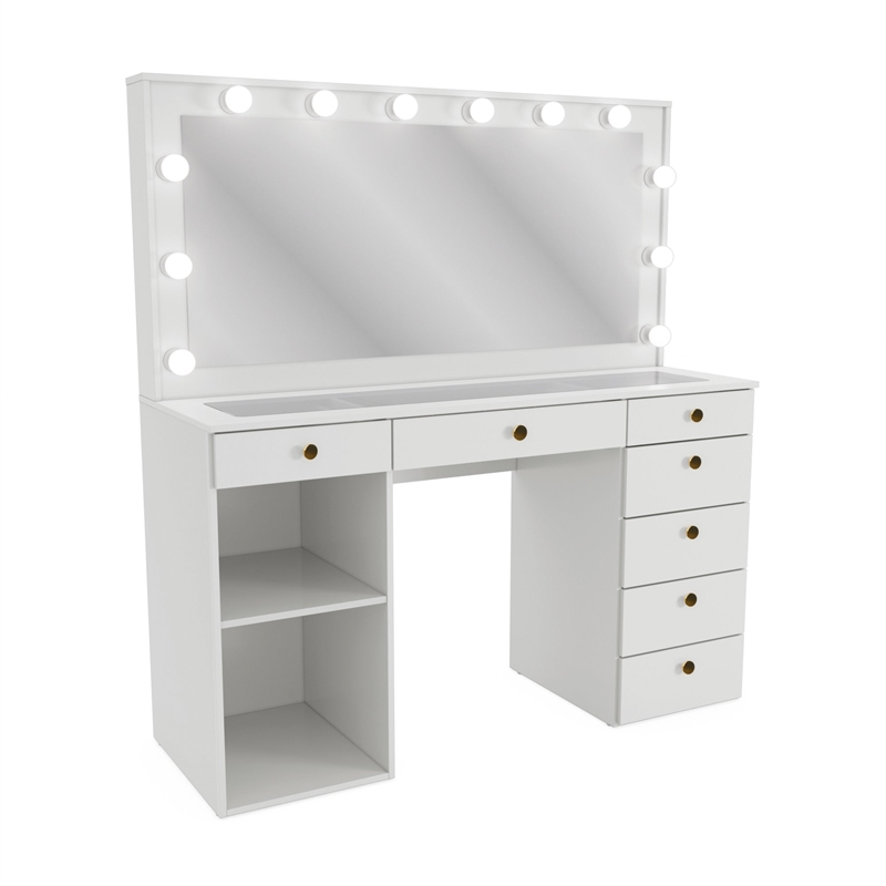 Boahaus Constance Vanity Makeup Desk (Golden Knobs)