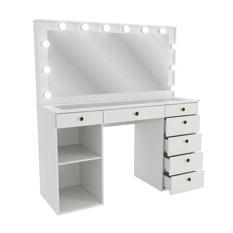 Boahaus Constance Vanity Makeup Desk (Golden Knobs)