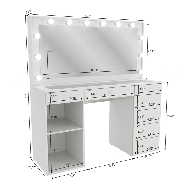 Boahaus Constance Vanity Makeup Desk (Crystal Ball Knobs)