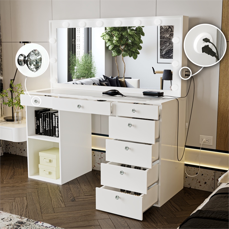 Boahaus Constance Vanity Makeup Desk (Crystal Knobs)