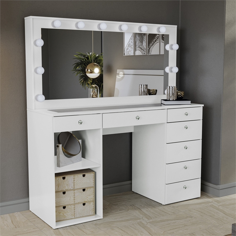 Boahaus Constance Vanity Makeup Desk (Crystal Knobs)