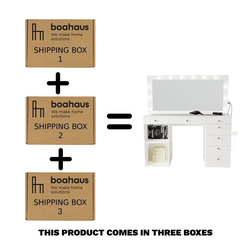 Boahaus Constance Vanity Makeup Desk (Crystal Knobs)