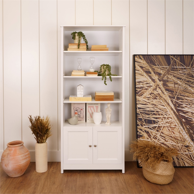Boahaus Arboga Modern White Door Bookcase Open Shelves Manufactured Wood