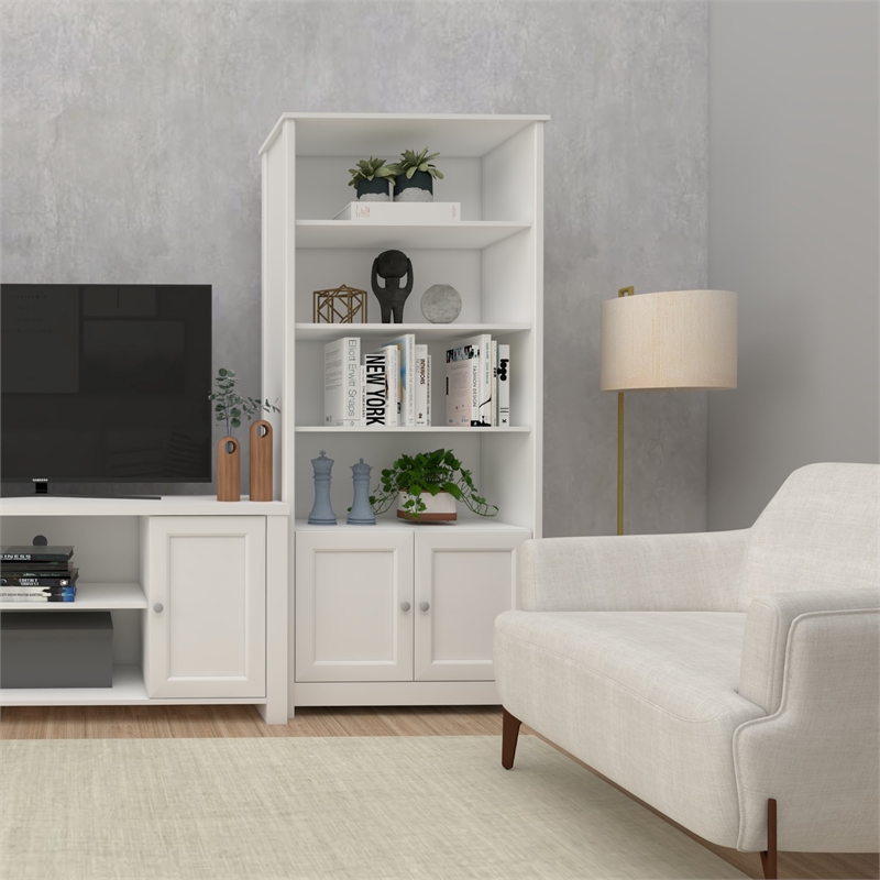 Boahaus Arboga Modern White Door Bookcase Open Shelves Manufactured Wood