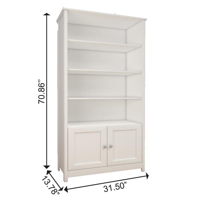 Boahaus Arboga Modern White Door Bookcase Open Shelves Manufactured Wood