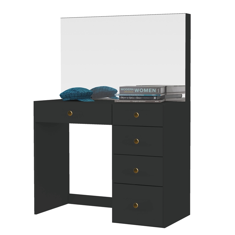 Boahaus Matilda Black Vanity Makeup Desk (Golden Knobs)