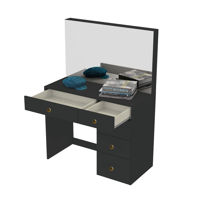 Boahaus Matilda Black Vanity Makeup Desk (Golden Knobs)