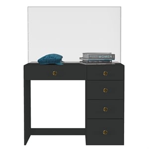 Boahaus Matilda Black Vanity Makeup Desk (Golden Knobs)