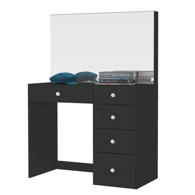 Boahaus Matilda Black Vanity Makeup Desk (Crystal Ball Knobs)