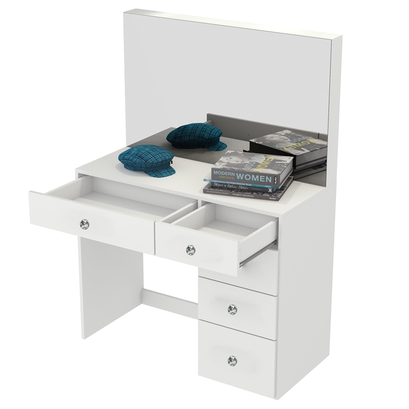 Boahaus Matilda Modern White Vanity Makeup Desk (Crystal Knobs)