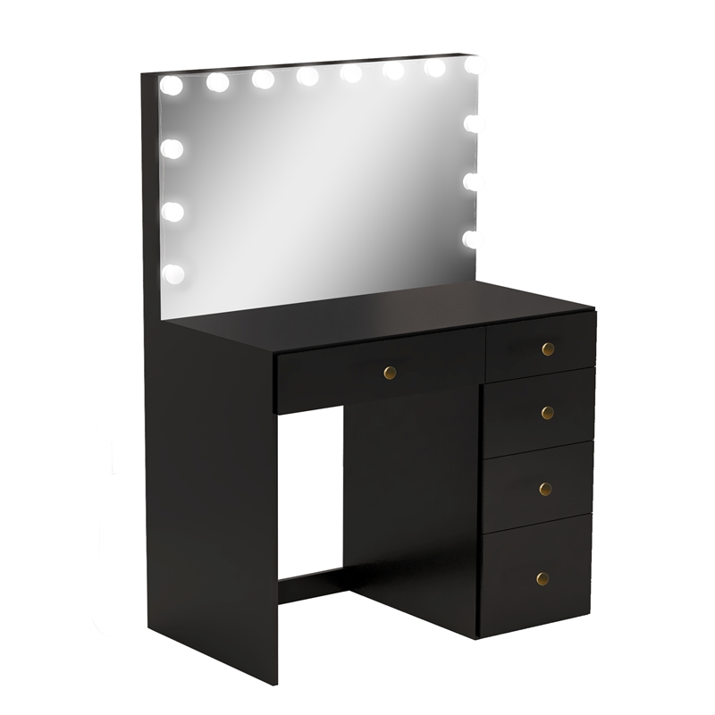 Boahaus Saranya Black Makeup Vanity Desk (Golden Knobs)