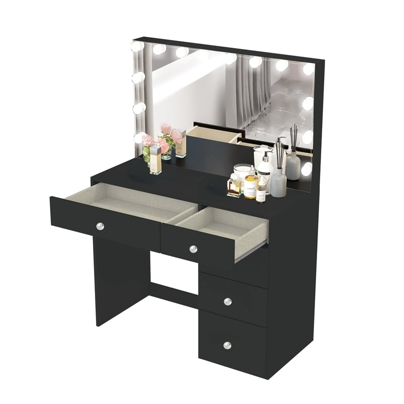 Boahaus Saranya Black Makeup Vanity Desk (Crystal Ball Knobs)