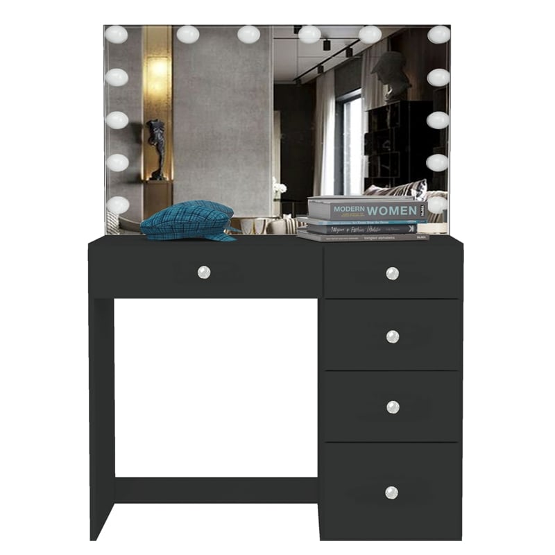 Boahaus Saranya Black Makeup Vanity Desk (Crystal Ball Knobs)