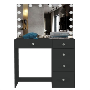 Boahaus Saranya Black Makeup Vanity Desk (Crystal Knobs)