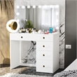 Boahaus Saranya White Makeup Vanity Desk (Golden Knobs)