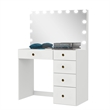 Boahaus Saranya White Makeup Vanity Desk (Golden Knobs)