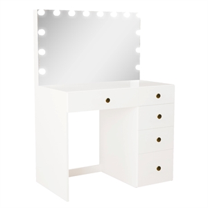 Boahaus Saranya White Makeup Vanity Desk (Golden Knobs)