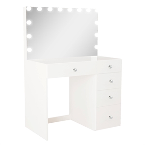 Boahaus Saranya White Makeup Vanity Desk (Crystal Ball Knobs)