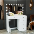 Boahaus Saranya White Makeup Vanity Desk (Crystal Knobs)