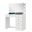 Boahaus Saranya White Makeup Vanity Desk (Crystal Knobs)
