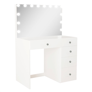 Boahaus Saranya White Makeup Vanity Desk (Crystal Knobs)