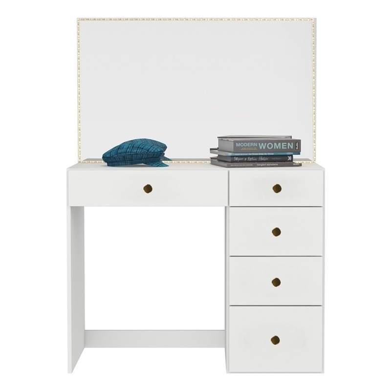 Boahaus Gaia Modern White Makeup Vanity Desk (Golden Knobs)