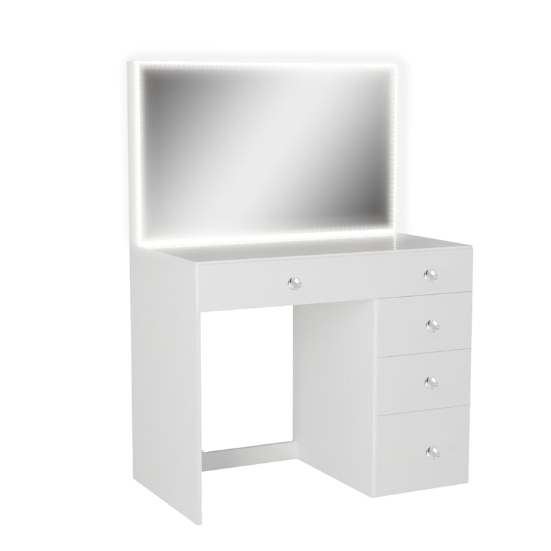Boahaus Gaia Modern White Makeup Vanity Desk (Crystal Ball Knobs)