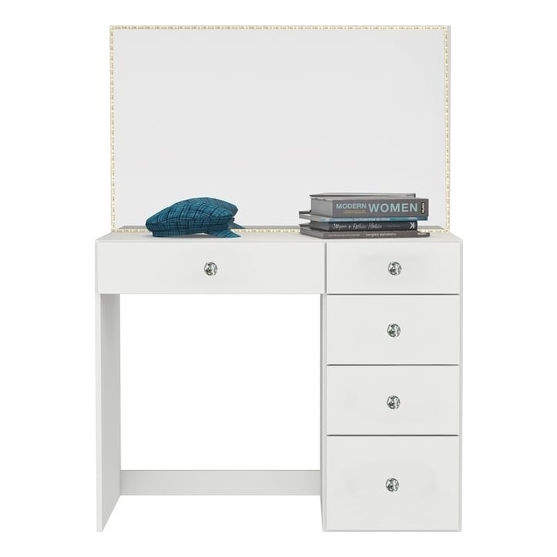 Boahaus Gaia Modern White Makeup Vanity Desk (Crystal Knobs)