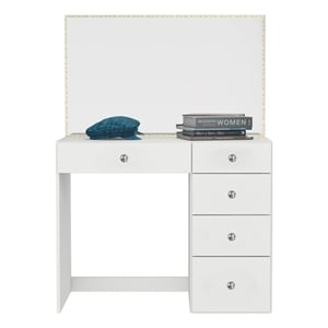 Boahaus Gaia Modern White Makeup Vanity Desk (Crystal Knobs)