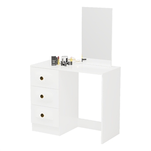 Boahaus Alexandra White Vanity Desk with 3 Drawers Golden Knobs