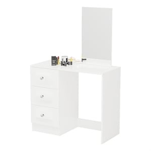 Boahaus Alexandra White Vanity Desk with 3 Drawers  Crystal Ball Knobs