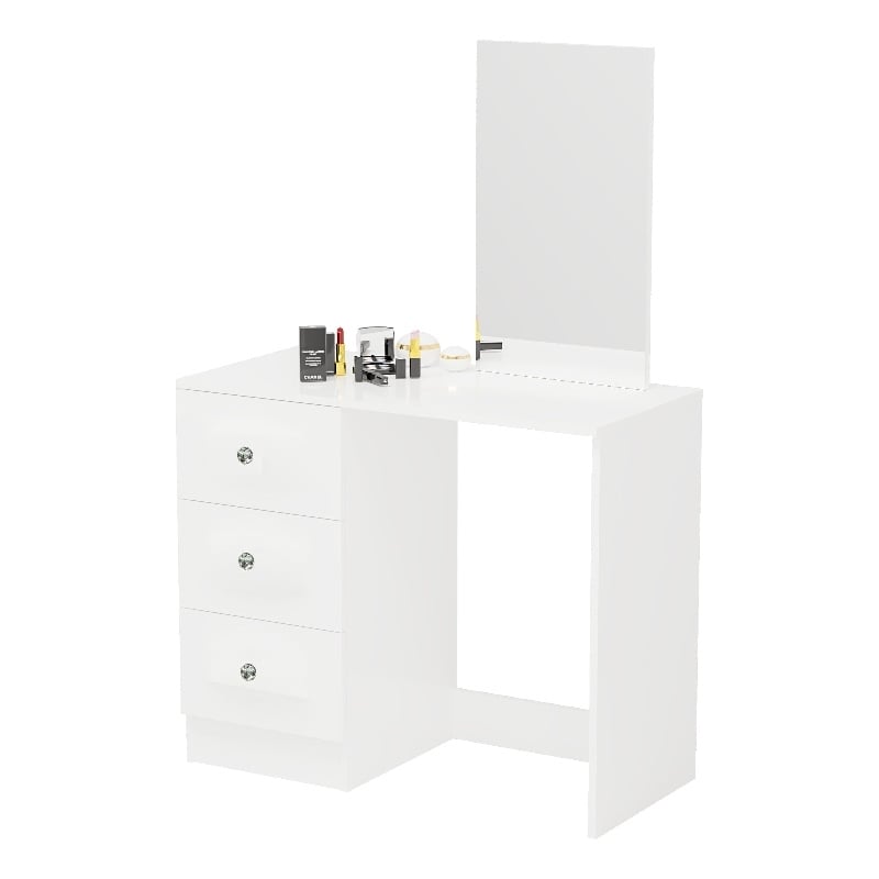 Boahaus Alexandra White Vanity Desk with 3 Drawers  Crystal Knobs